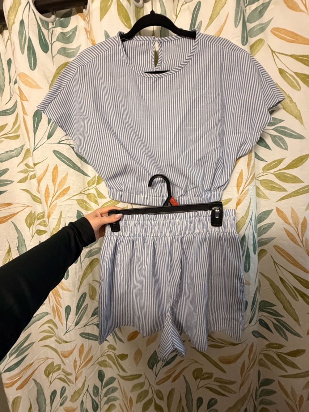 Striped Two-Piece Set in Light Blue and White